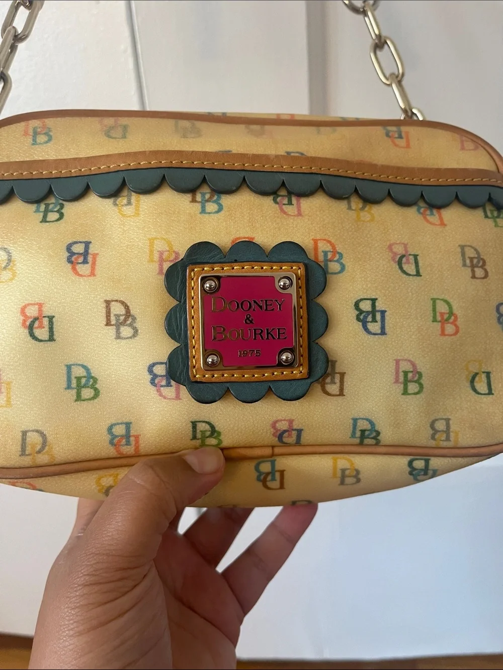 Dooney & Bourke Vintage Y2K Yellow Multicolor DB Logo Canvas Shoulder Bag